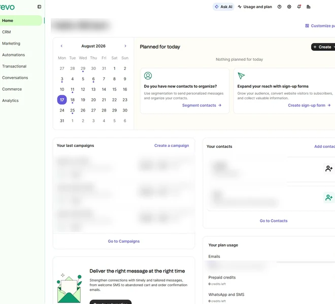 Brevo nadzorna plošča — pregled poslanih e-novičk